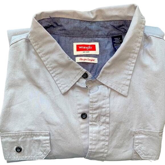 Wrangler Comfort Flex Light Grey Short Sleeve Collared 2XL Shirt Chest 28.5" - Picture 2 of 7